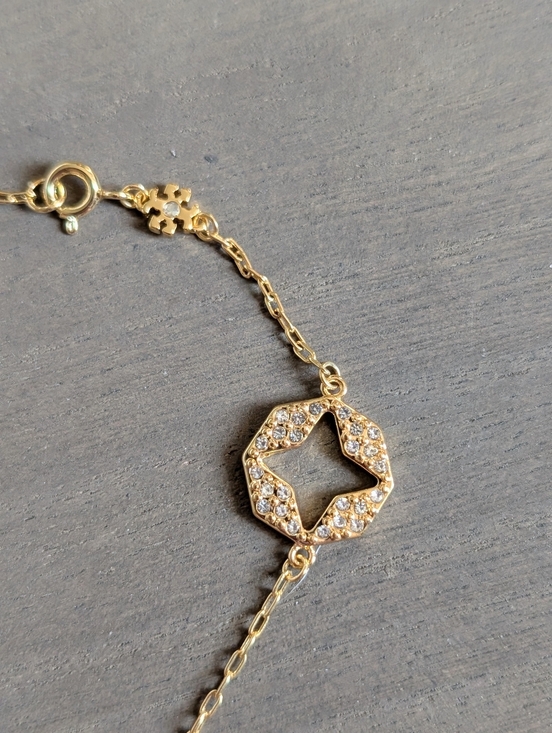 TORY BURCH Forget Me Not Pave Clover Connector Charm Gold Bracelet - Picture 4 of 4